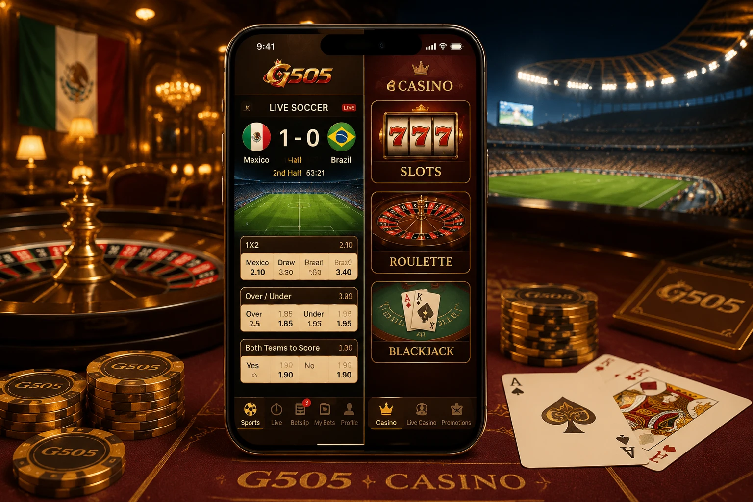 Apuestas en vivo y casino nocturno desde un teléfono