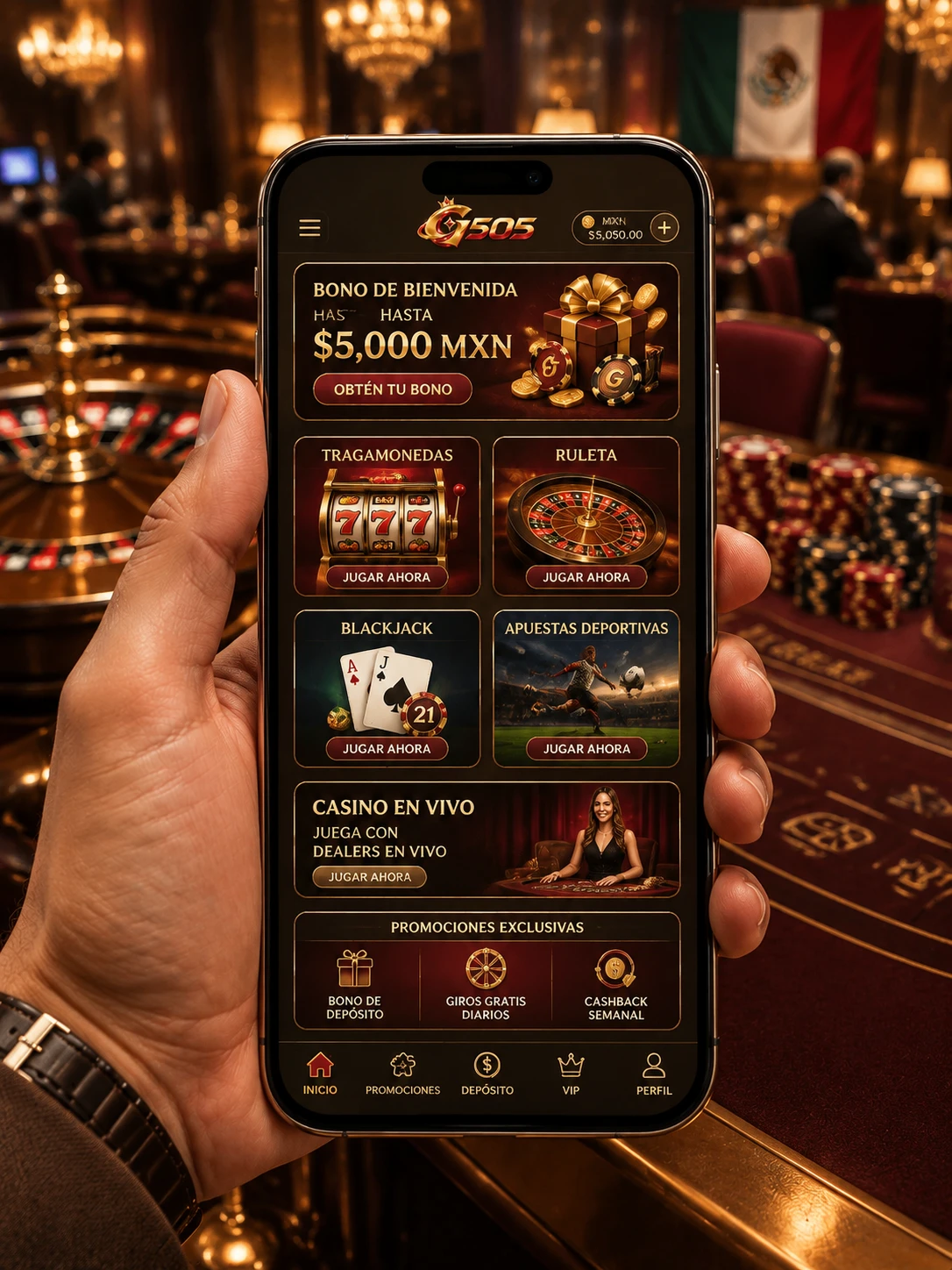 Aplicación móvil de casino y apuestas en un teléfono