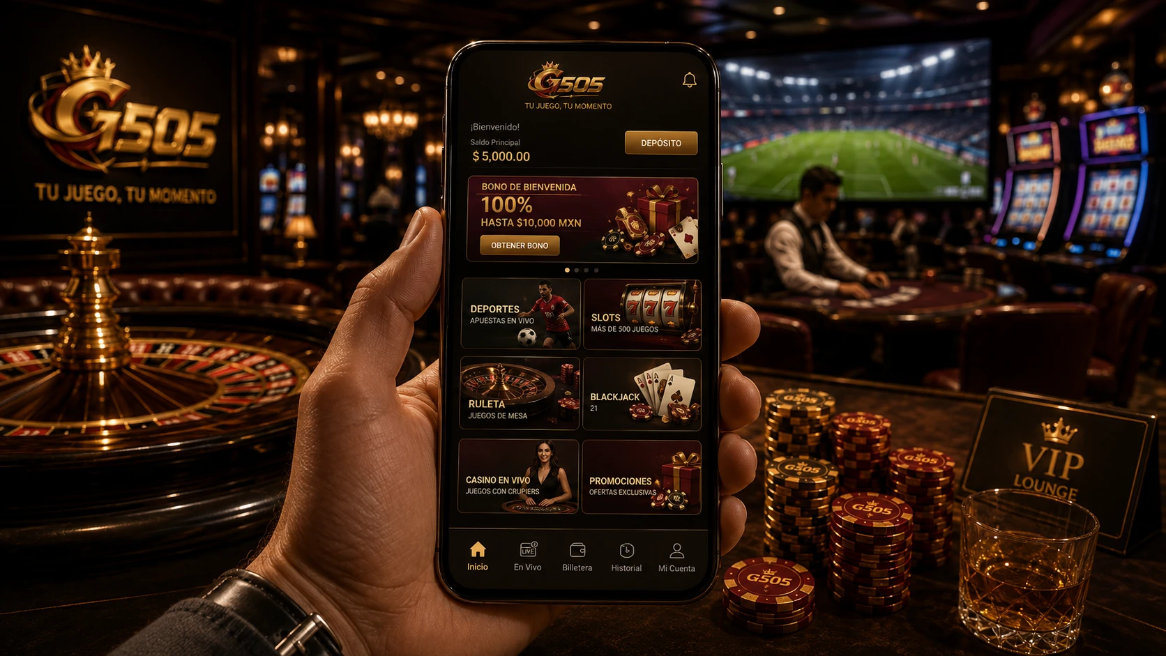 Lobby de casino y deportes después de crear una cuenta
